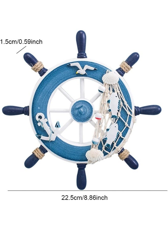 Nautical Wooden Ship Wheel Decoration Boat Ship Steering Wall Art Decor Wooden Ship Wheel Wall Hanging Ornament Beach Theme Home Decoration - Image 2